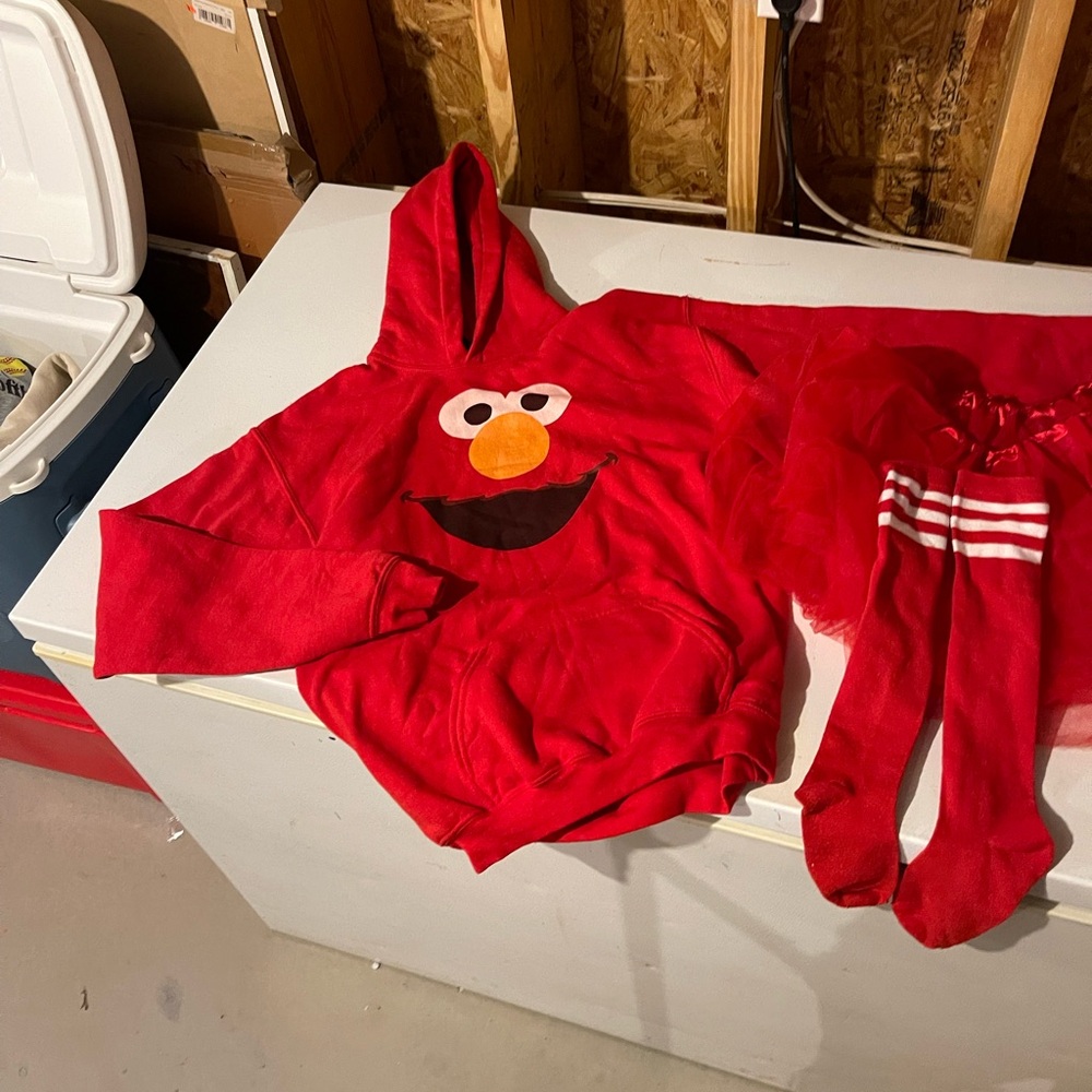 Red Elmo Hoodie Kids Costume Set - Elmo Face Hoodie with Red Tutu and long socks